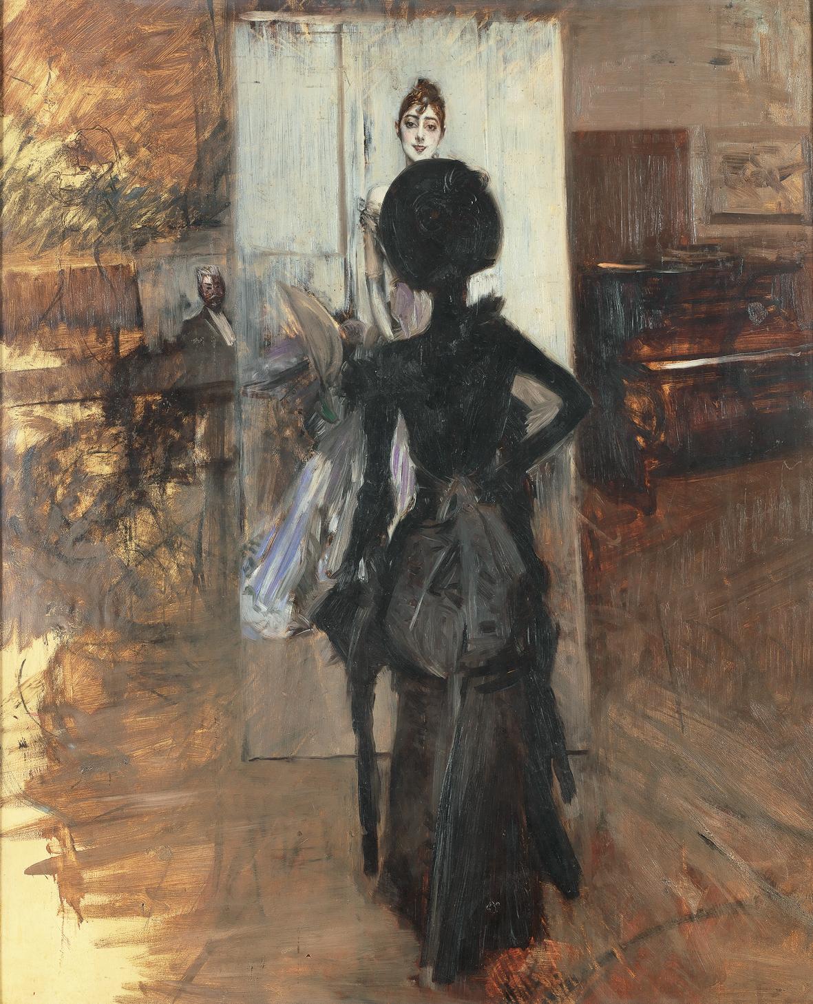 Signora nello studio dinanzi al 'Pastello bianco', 1888-Ferrara, Museo Boldini